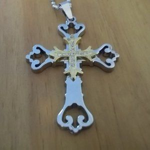 New Fancy Stainless Steel Rhinestone Cross Necklace